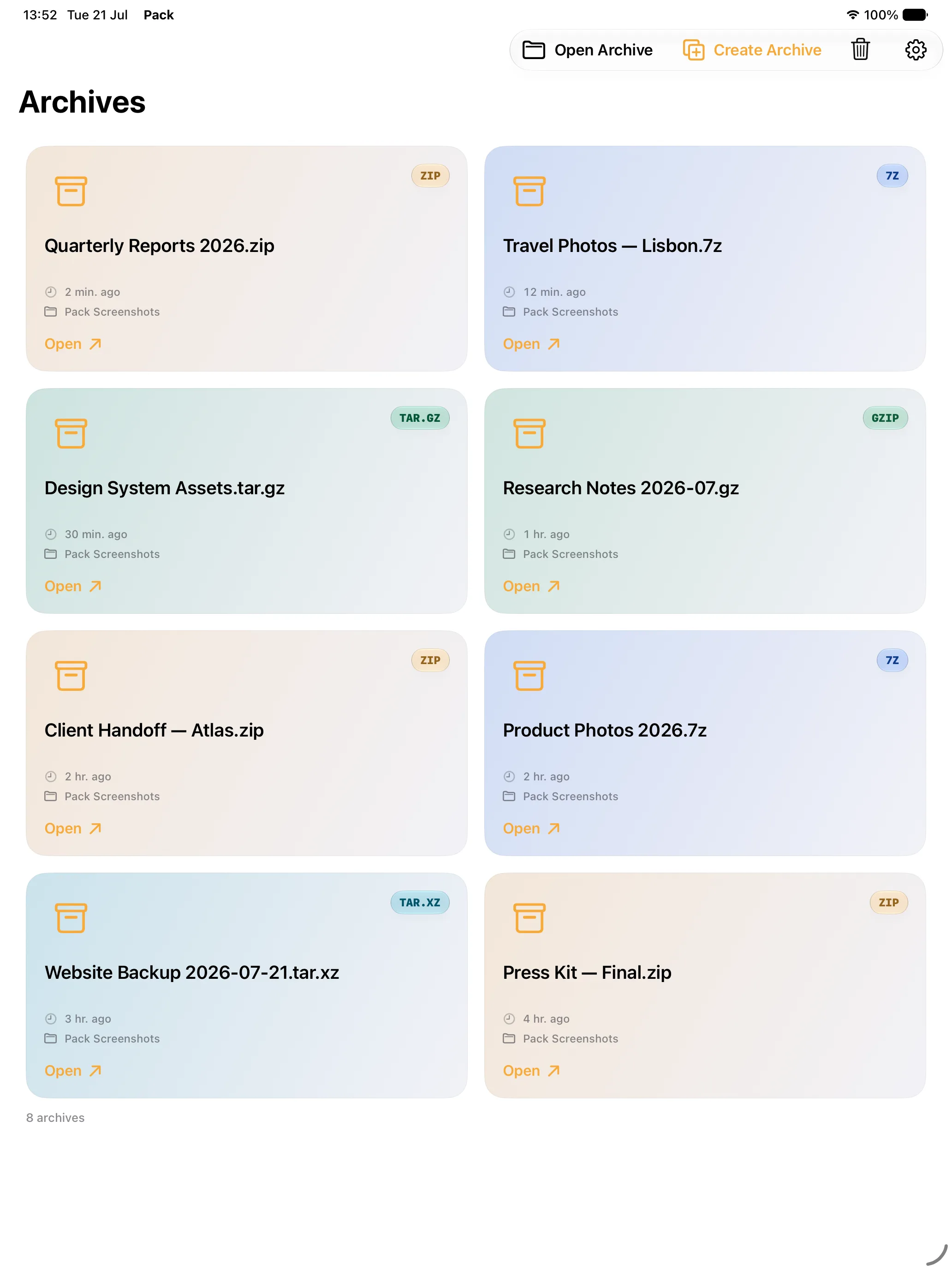 A spacious archive library on iPad