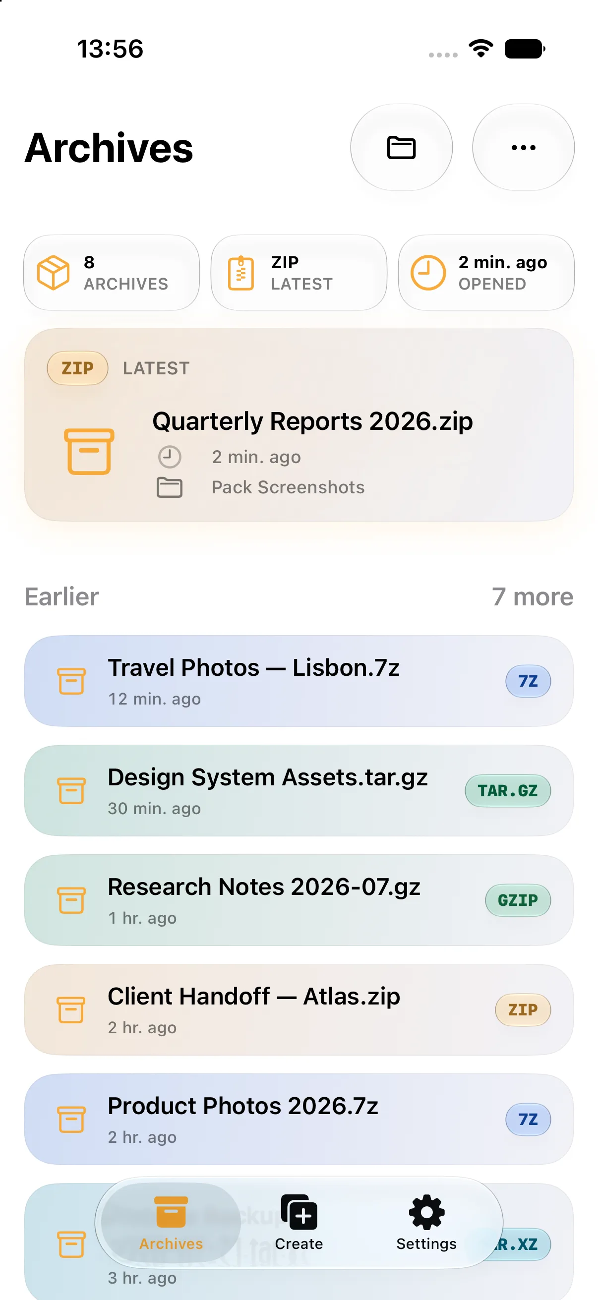 Recent archives, ready on iPhone